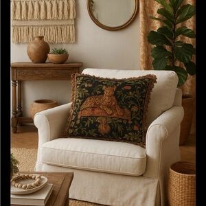 Raymond Waites 24” VTG Decorative Throw Pillow Leopard & Botanical Luxe